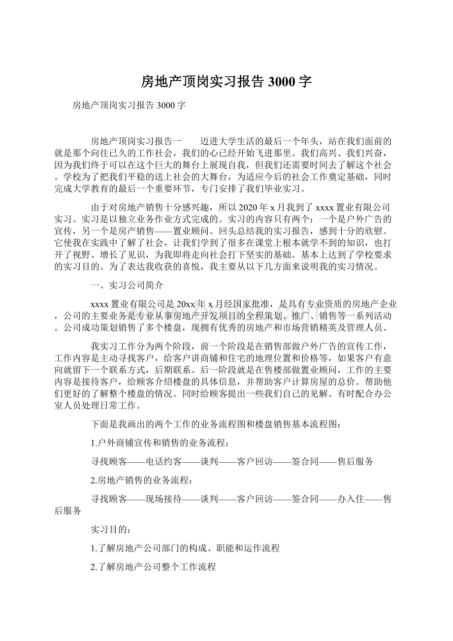 房地产顶岗实习报告3000字.docx_第1页