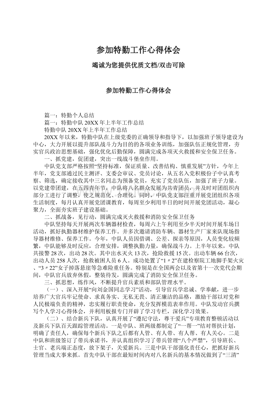 参加特勤工作心得体会文档格式.docx