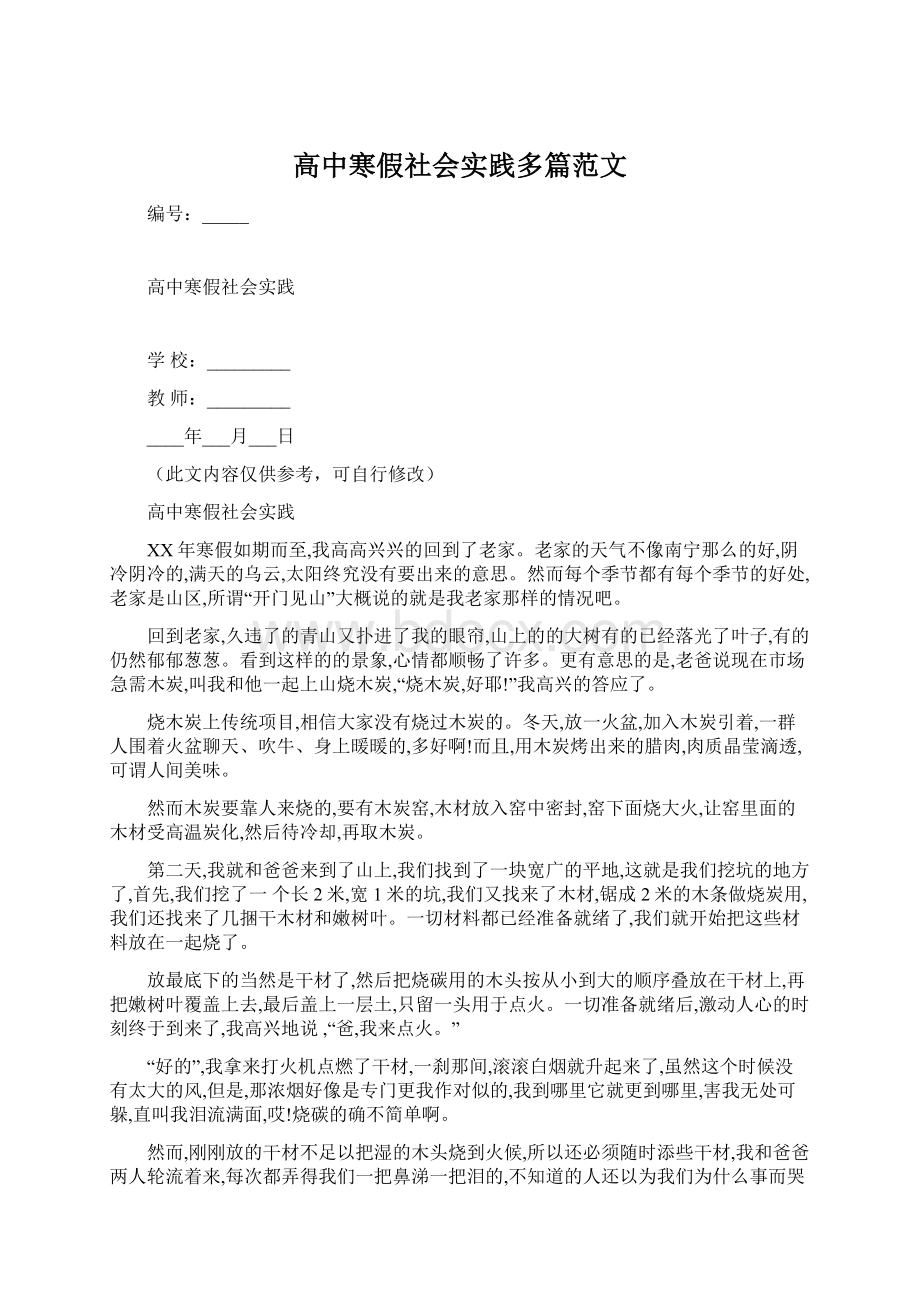 高中寒假社会实践多篇范文.docx