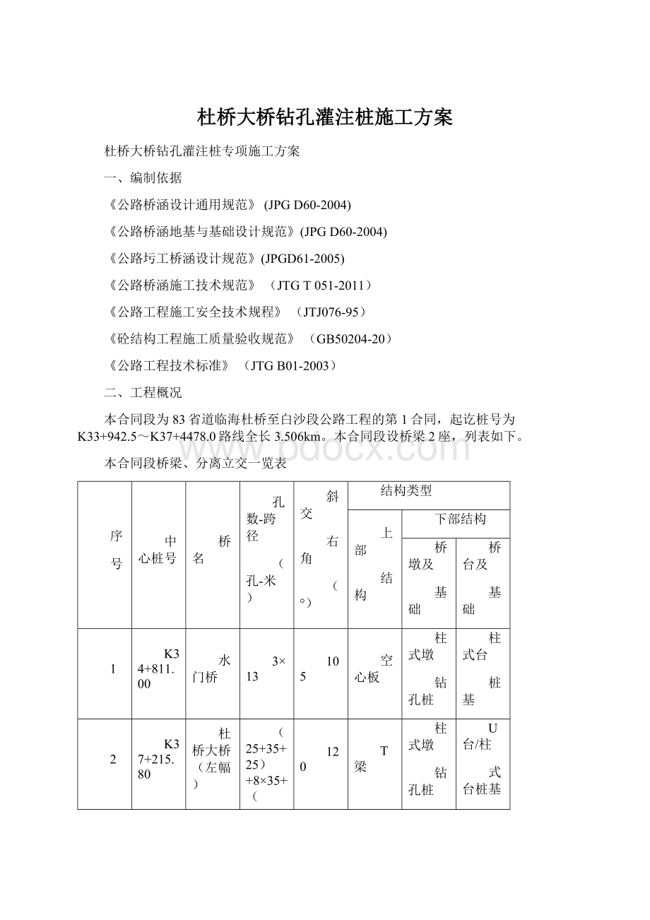 杜桥大桥钻孔灌注桩施工方案Word格式文档下载.docx_第1页