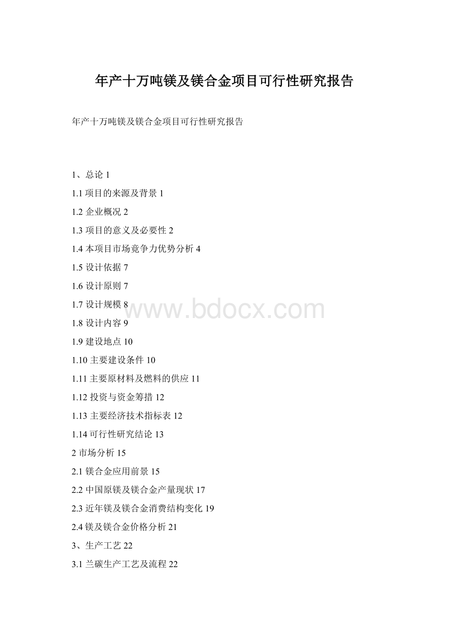 年产十万吨镁及镁合金项目可行性研究报告.docx_第1页