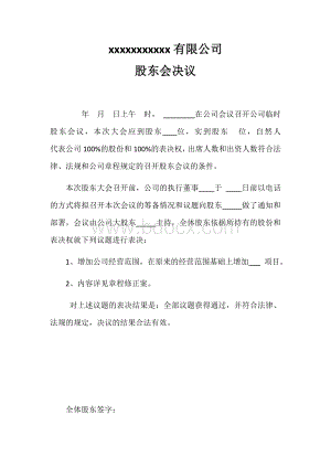 经营范围变更股东会决议(模板工商局用).docx