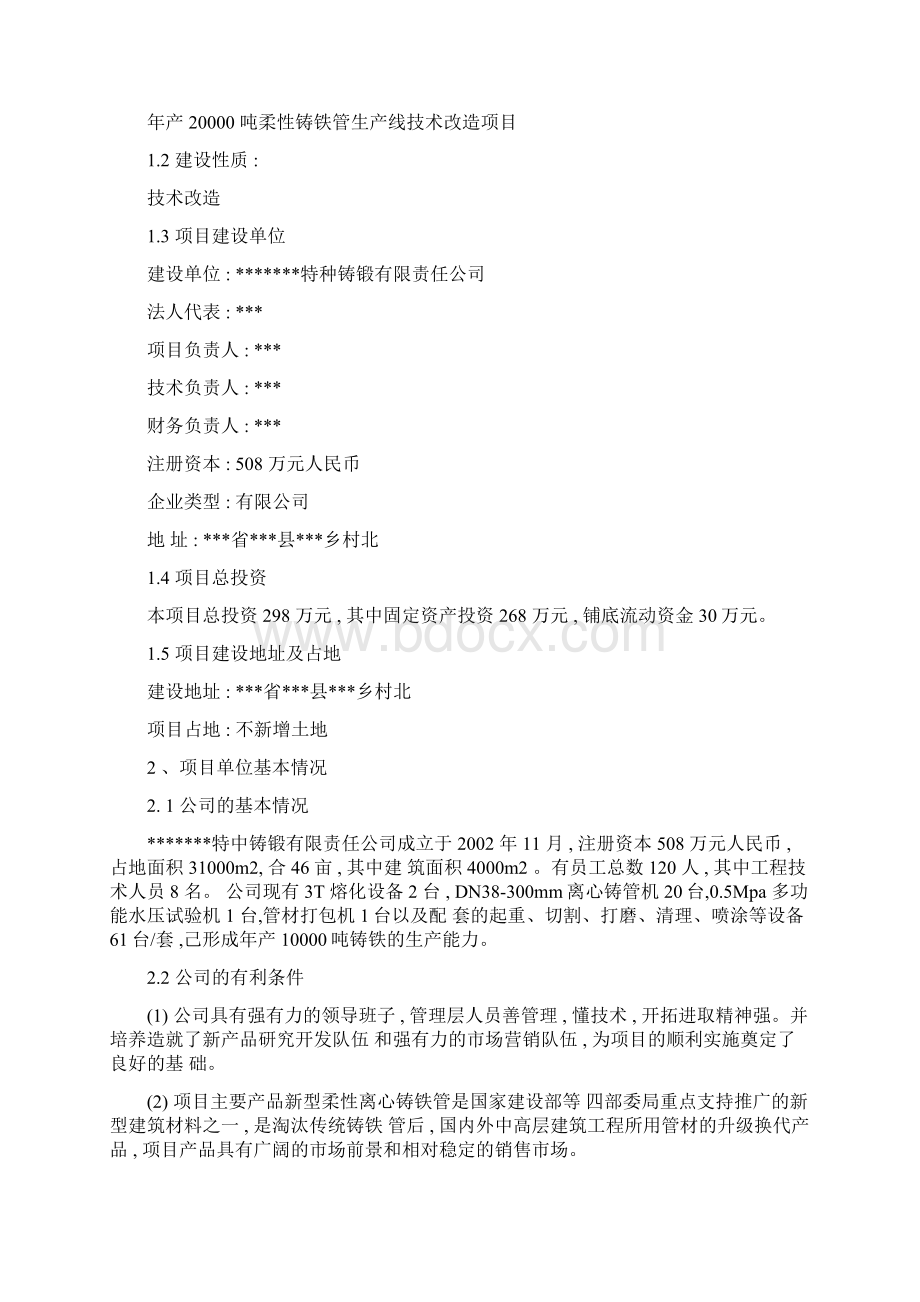 年产 0 吨柔性铸铁管生产线技术改造项目可行性研究报告Word格式.docx_第2页