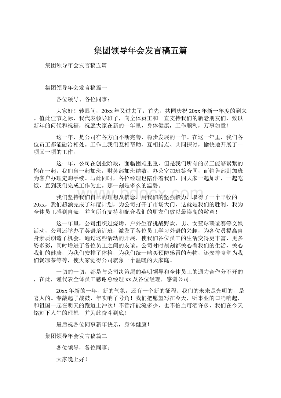 集团领导年会发言稿五篇Word下载.docx