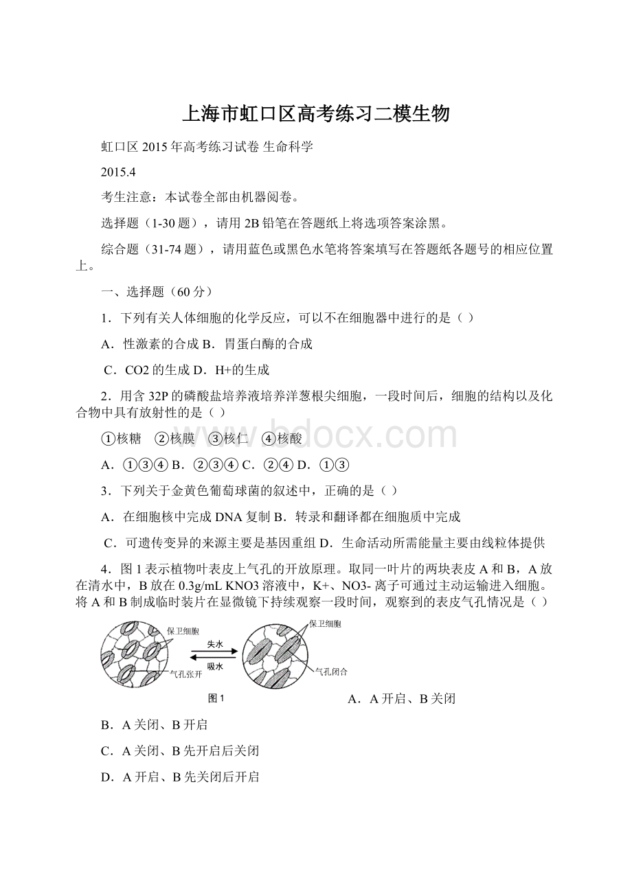 上海市虹口区高考练习二模生物Word文件下载.docx