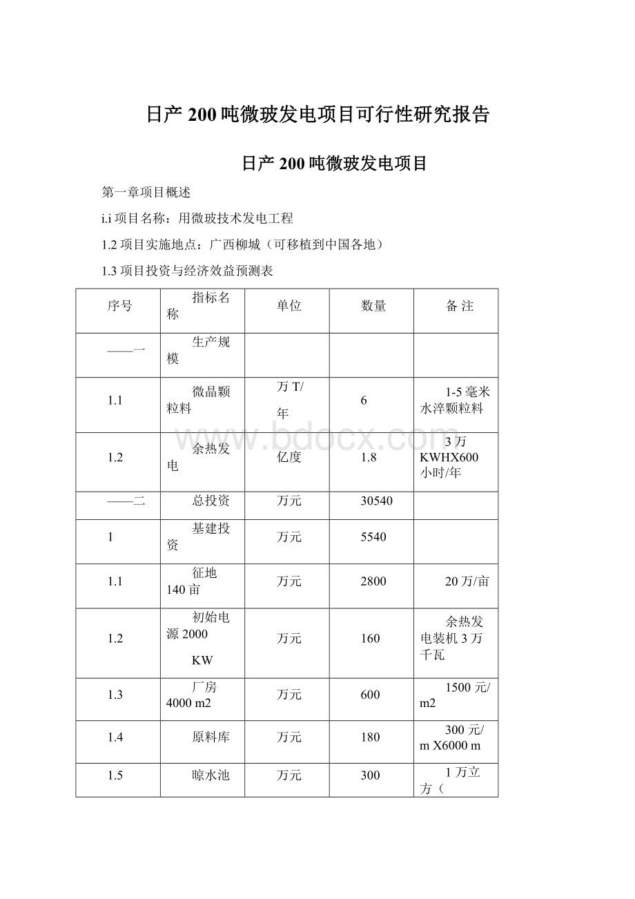 日产200吨微玻发电项目可行性研究报告Word格式.docx_第1页