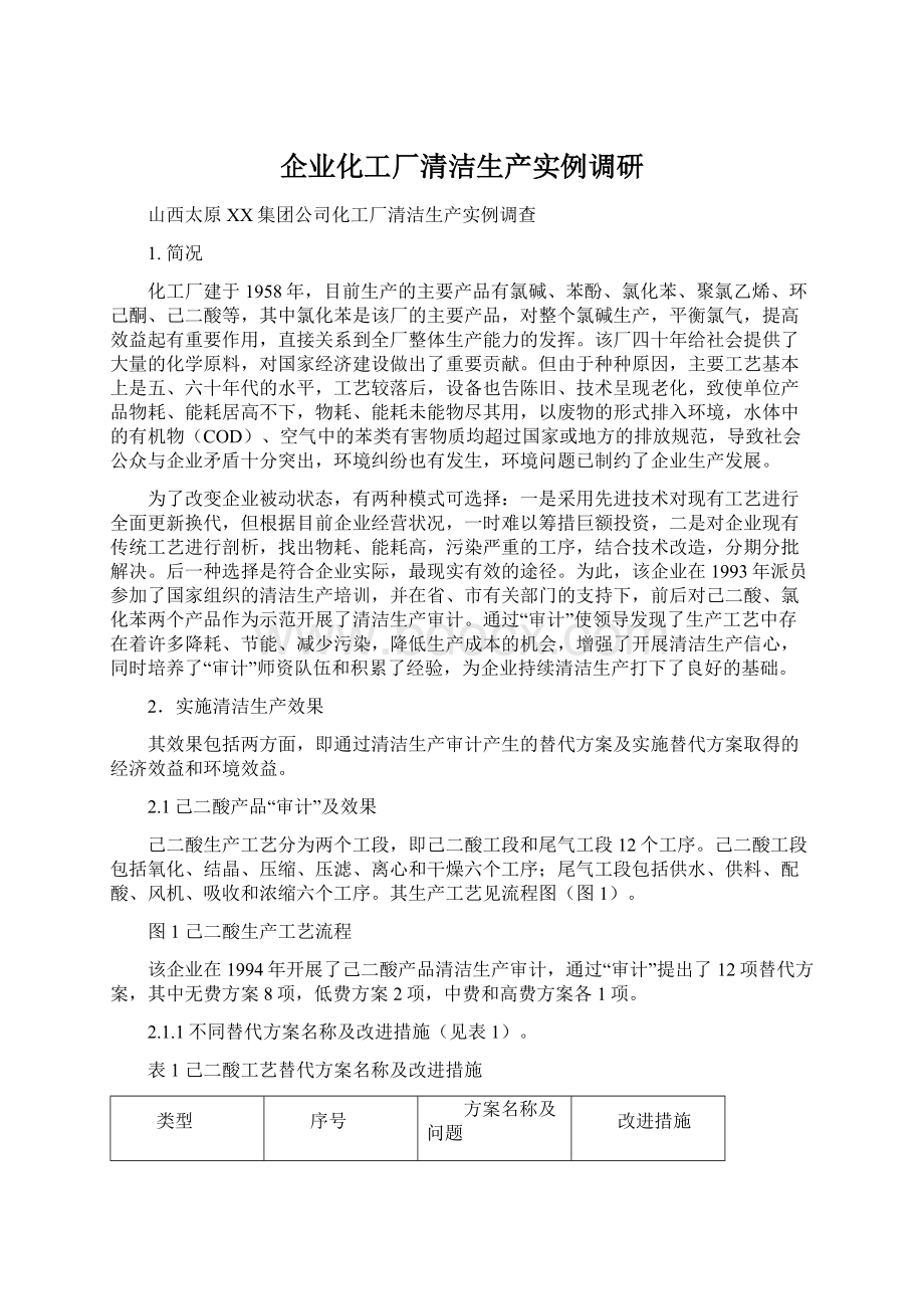 企业化工厂清洁生产实例调研.docx