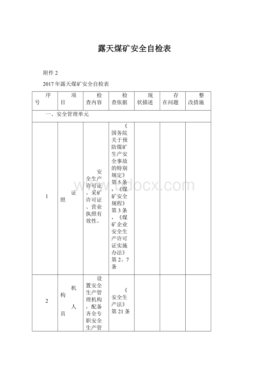 露天煤矿安全自检表.docx_第1页