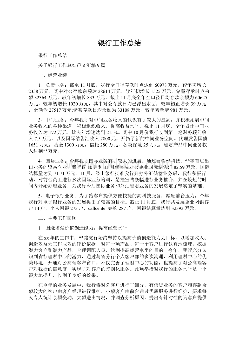 银行工作总结Word文档下载推荐.docx