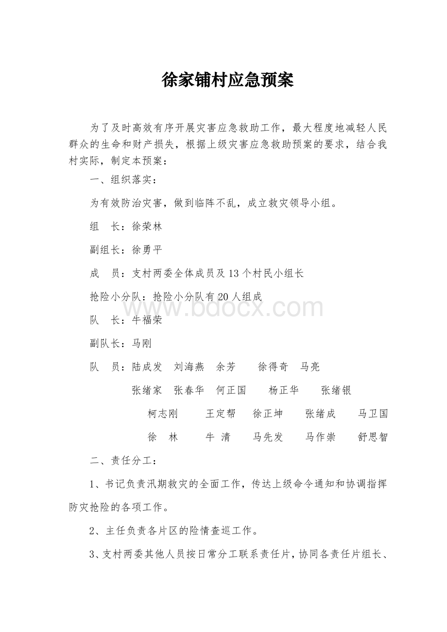 徐家铺村救灾应急预案Word格式文档下载.doc