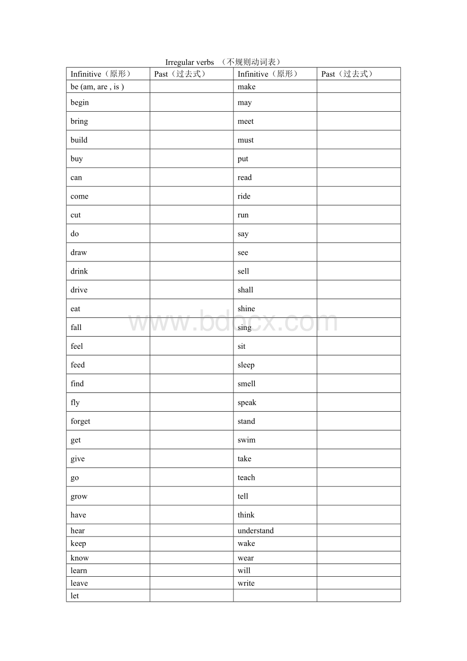 2015年广州六年级上册不规则动词默写表Word文档格式.doc