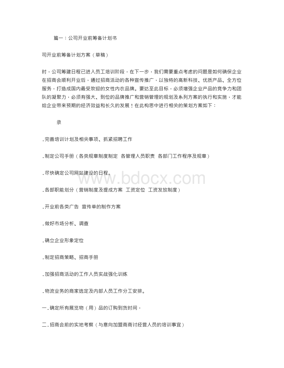 公司开业前工作计划Word文档格式.doc