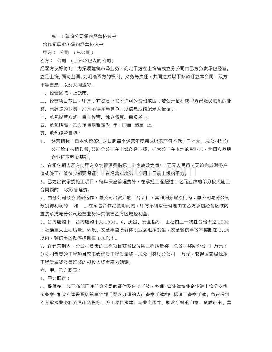 建筑公司分公司承包合同Word文档下载推荐.doc_第1页