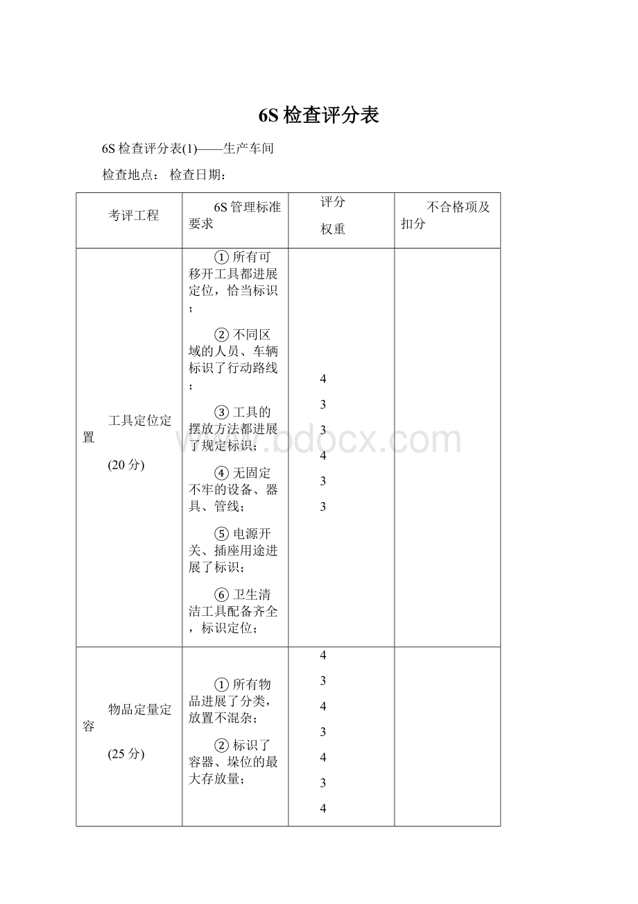 6S检查评分表.docx