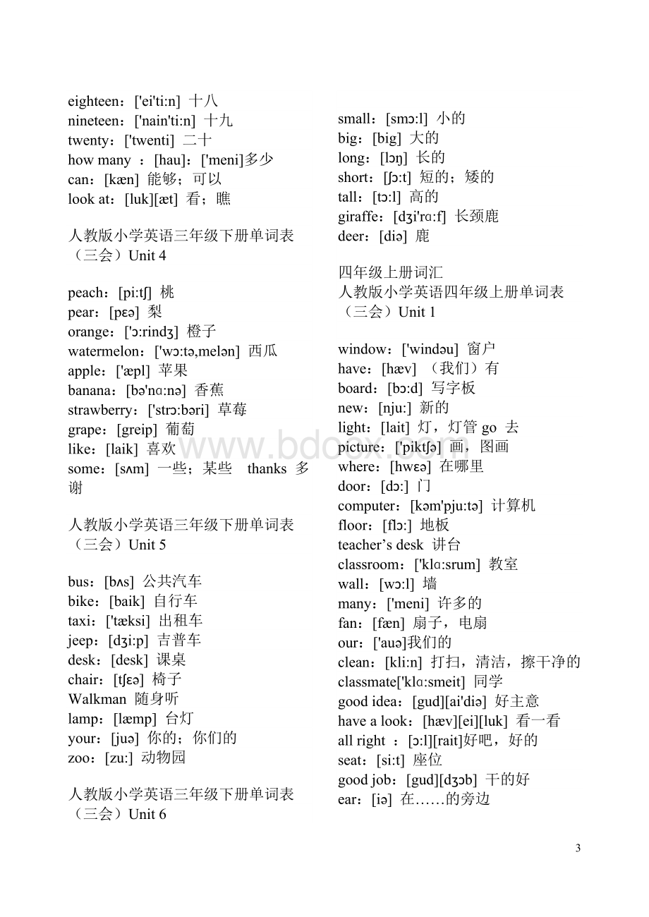 人教版小学3--6年级英语单词表带音标Word格式.doc_第3页