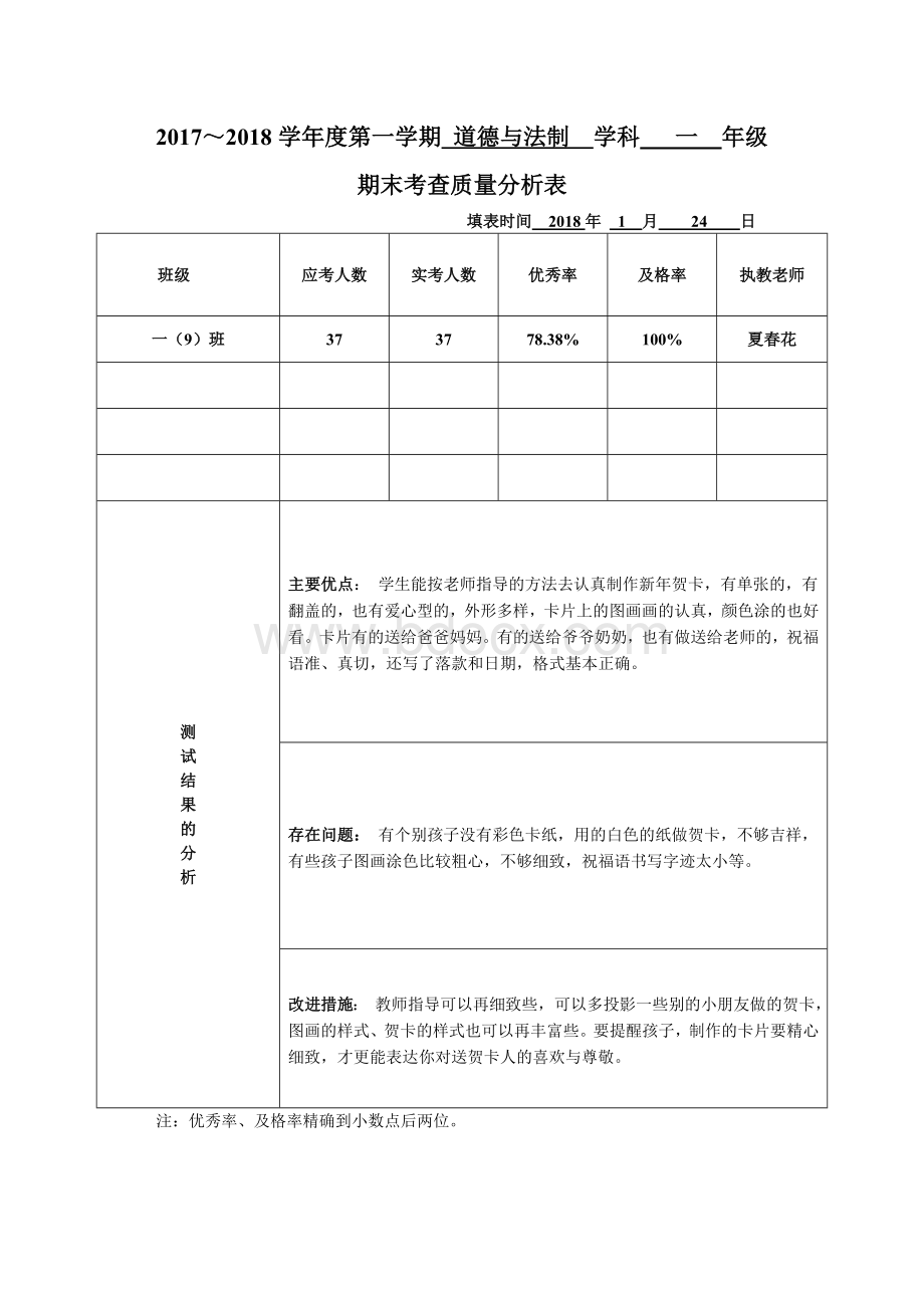 部编版一上道德与法治质量分析.doc_第1页