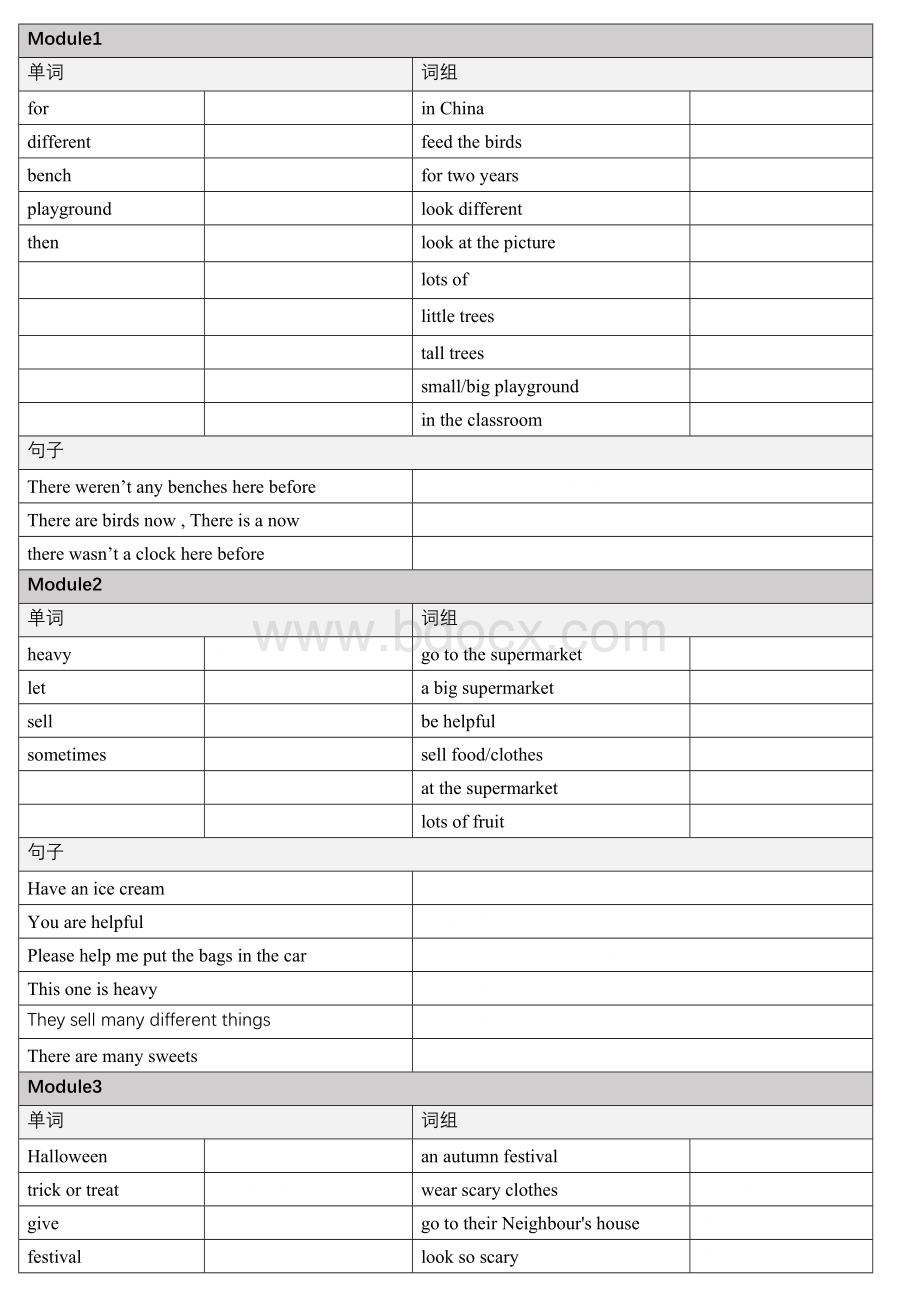 外研社英语一起点五年级单词短语句子练习(英译中).docx_第1页