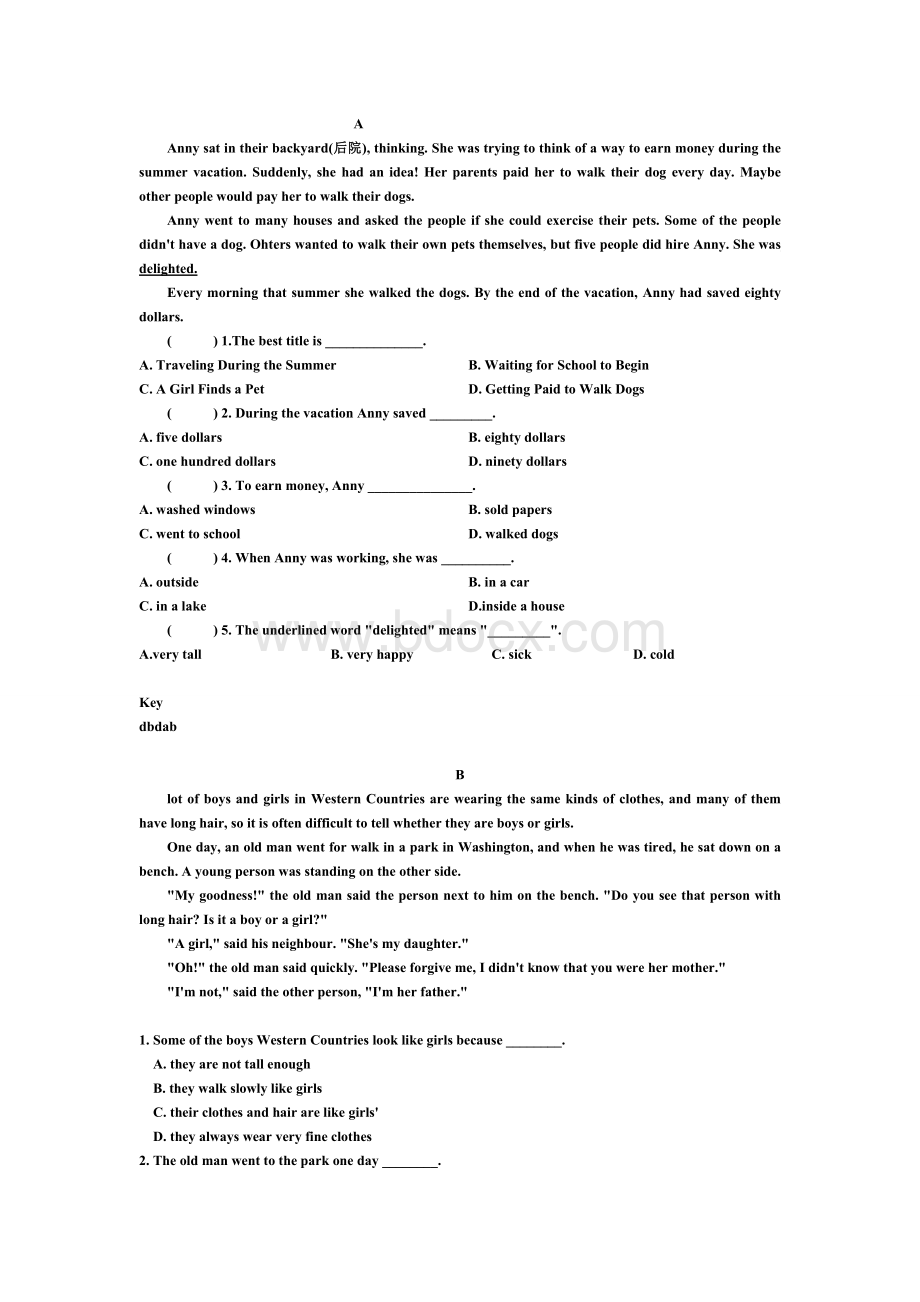 小学六年级英语阅读理解典型习题(含答案).doc_第1页