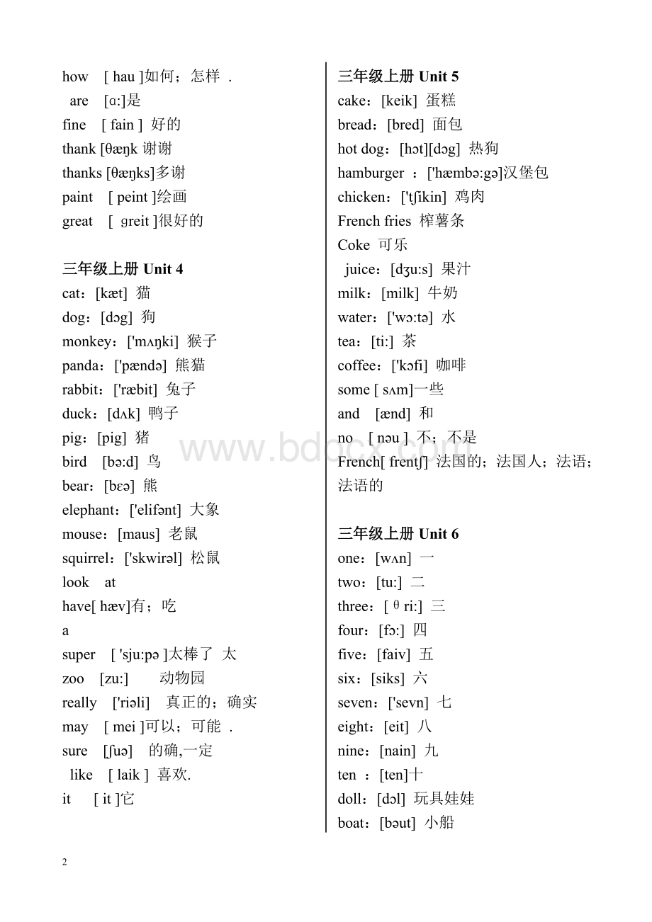 人教版PEP小学英语单词表(三会)Word格式.doc_第2页