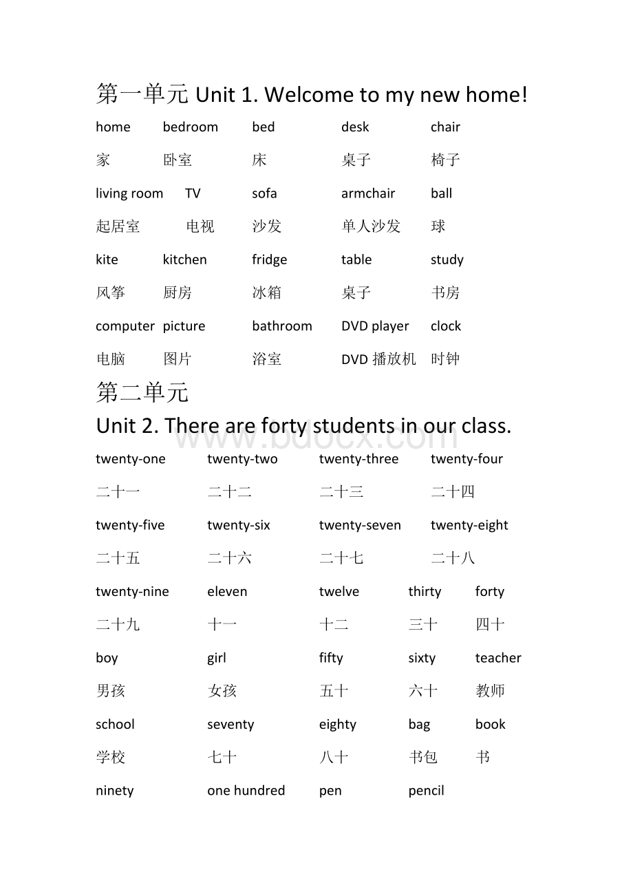 人教精通版小学英语四年级下册单词Word格式.doc_第1页