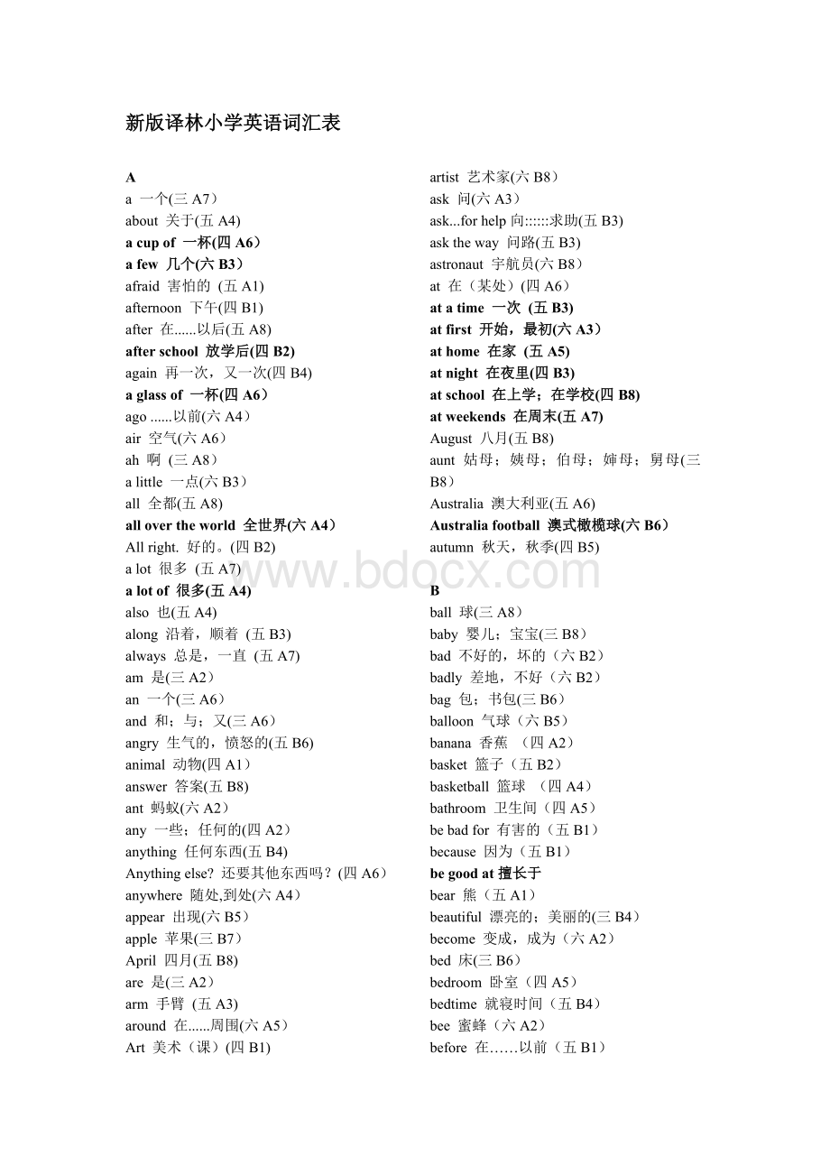 译林版小学英语单词表Word文件下载.doc