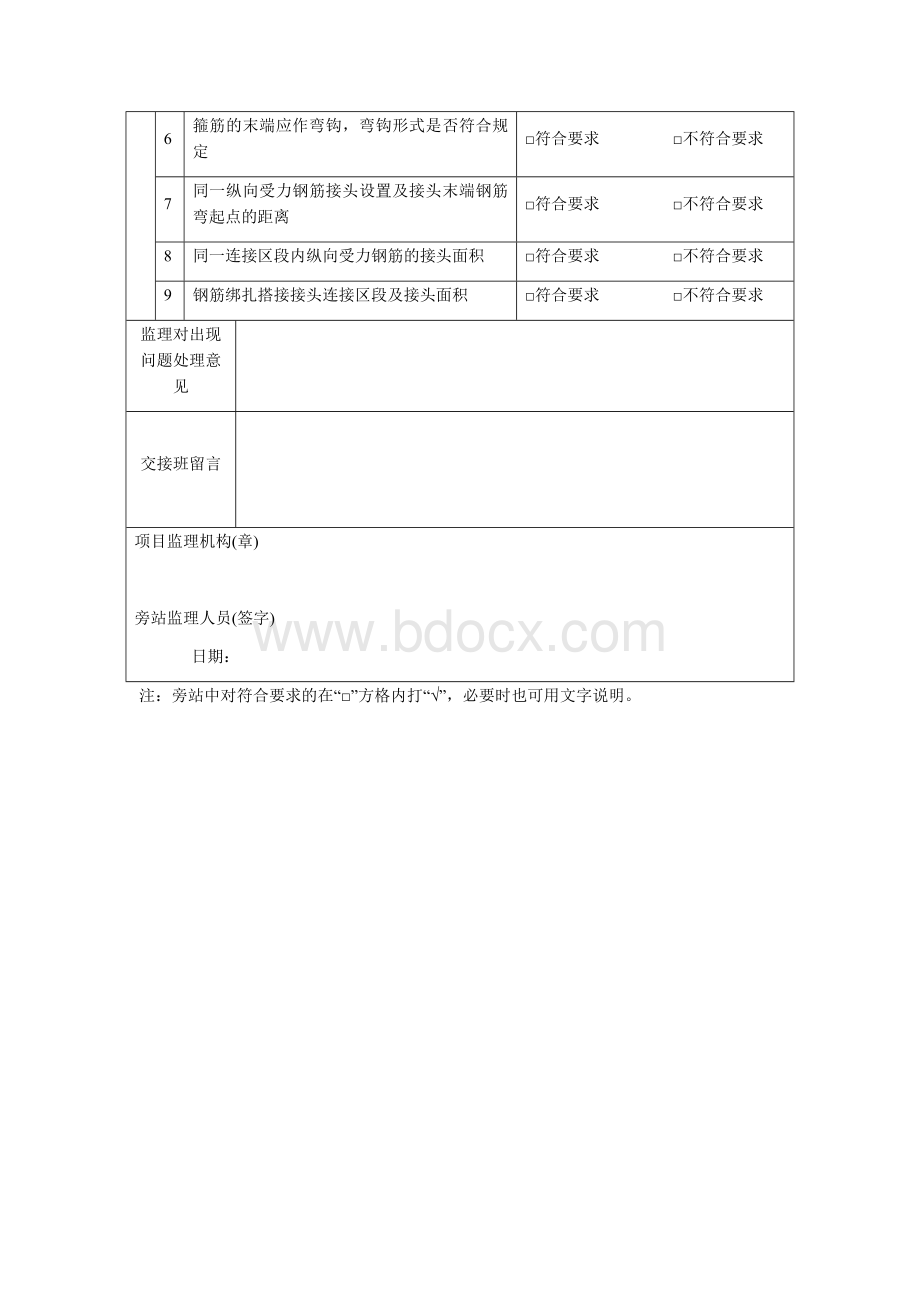 梁柱节点钢筋监理旁站记录表_精品文档Word文档格式.docx_第3页