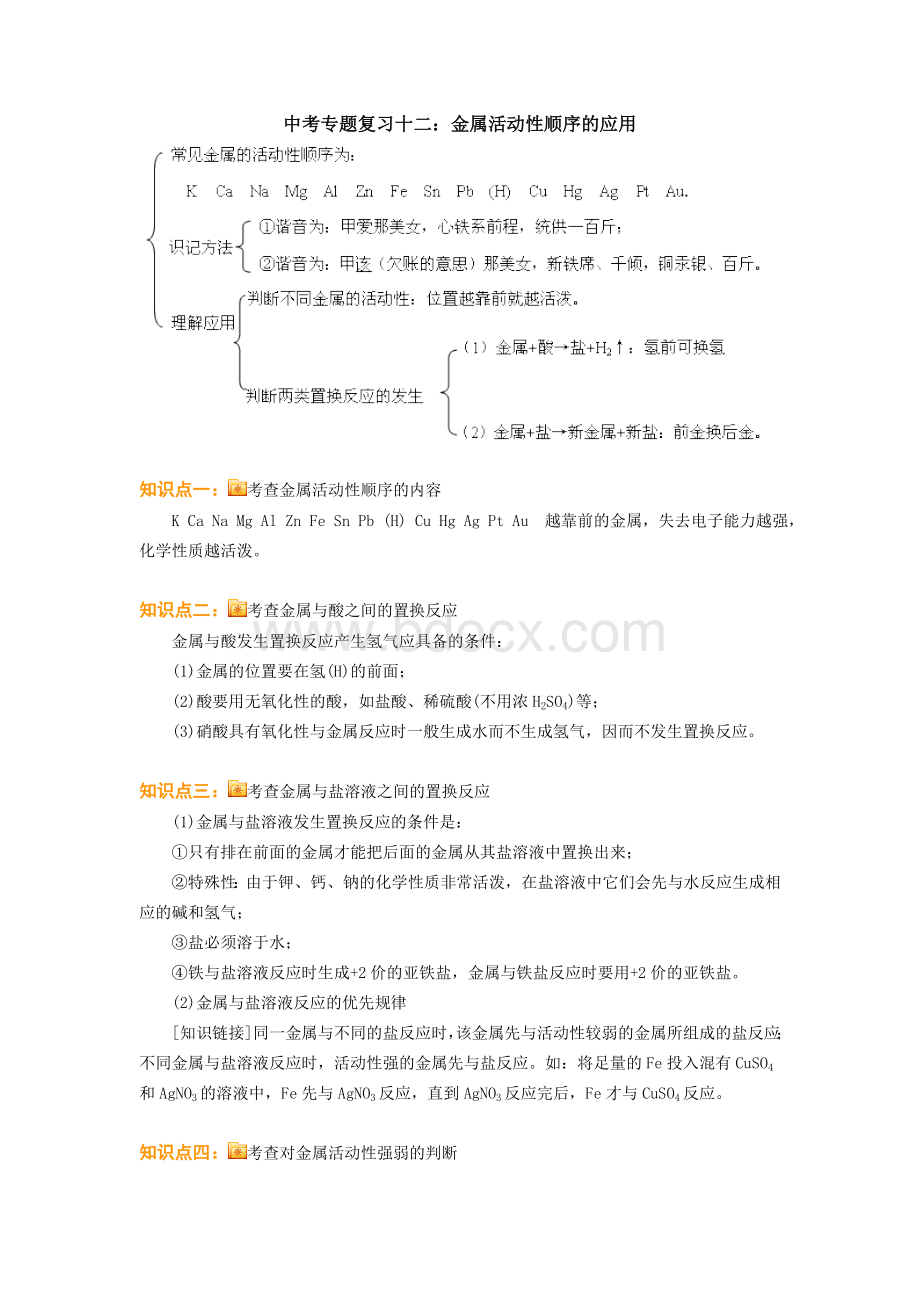 中考专题复习十二：金属活动性顺序的应用.doc_第1页