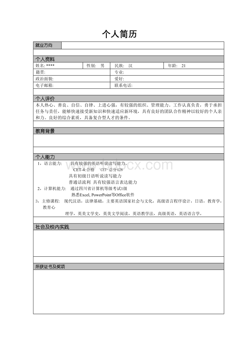 下载即可使用的个人简历模板大全word版2015-12.doc_第2页