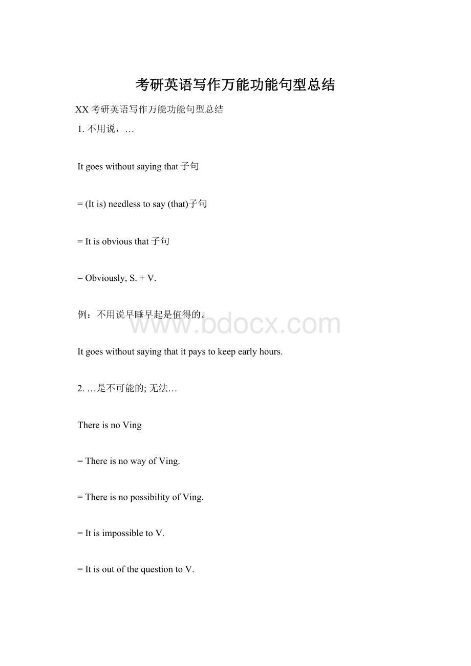 考研英语写作万能功能句型总结Word格式文档下载.docx_第1页