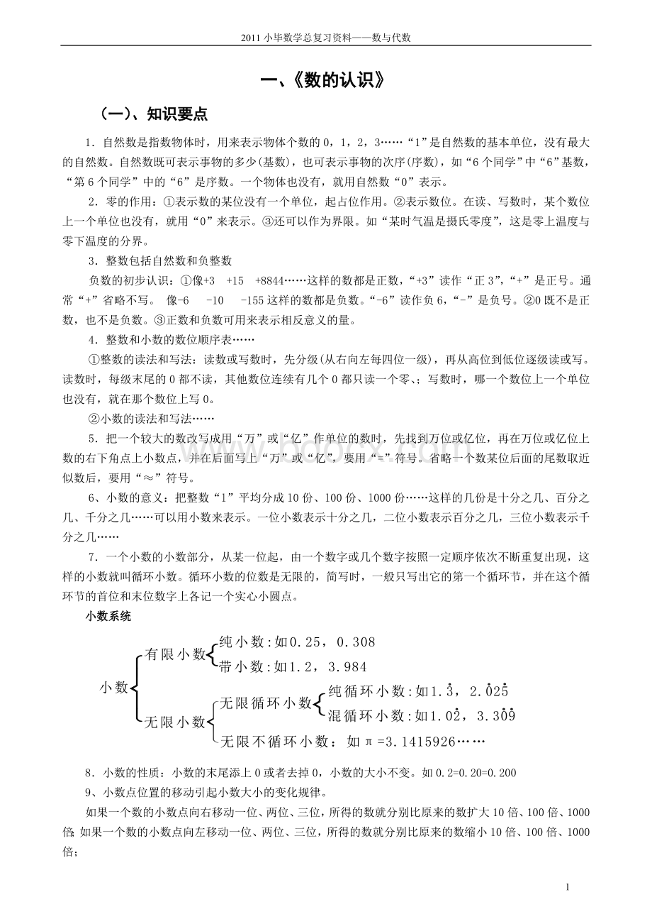 西师版小学六年级总复习数与代数.doc