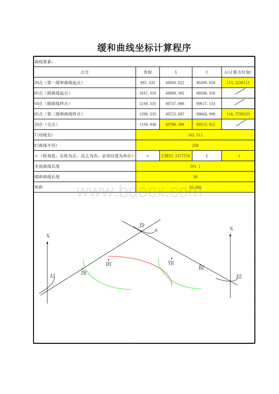 缓和曲线坐标计算公式_精品文档.xls_第1页