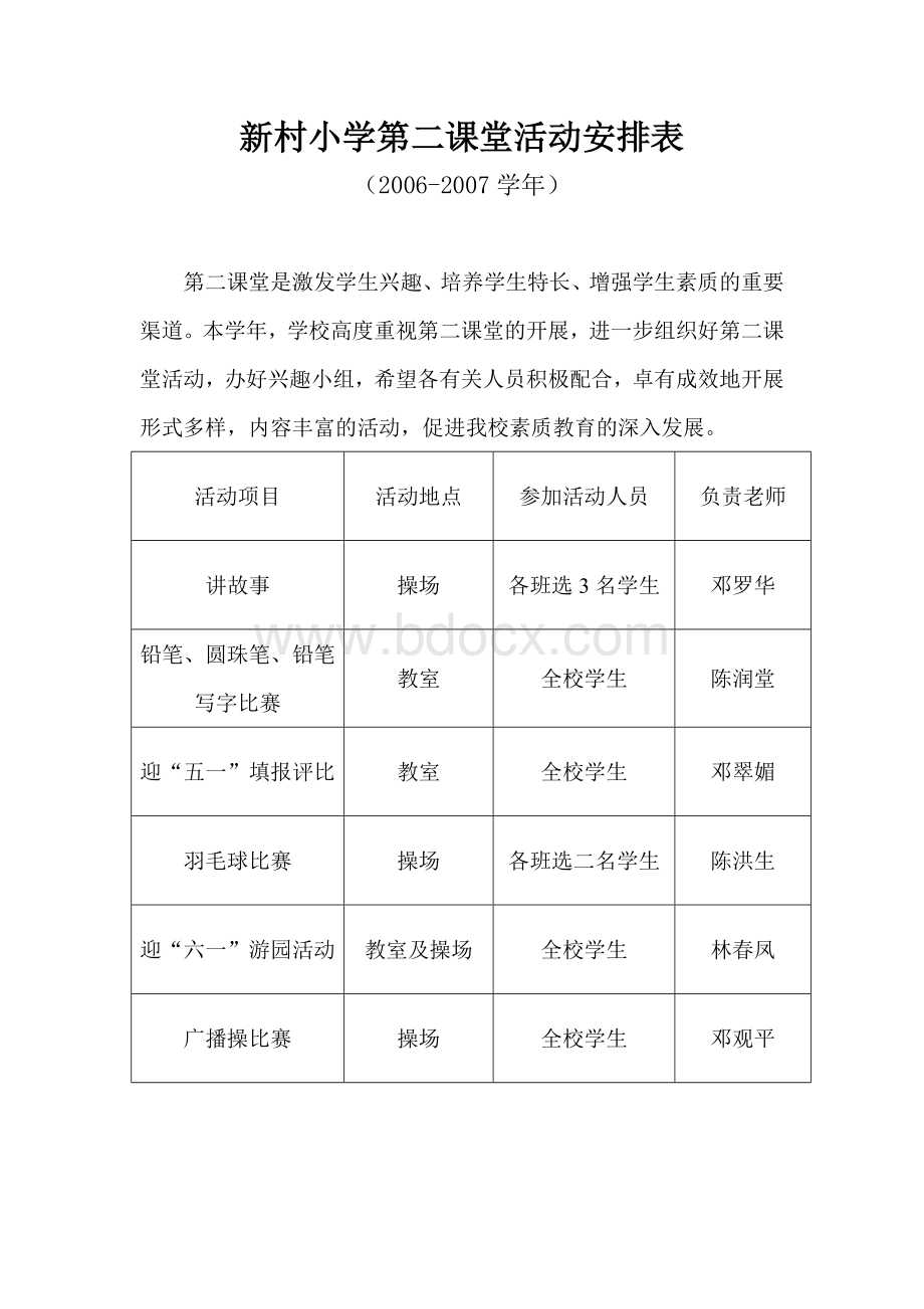 新村小学第二课堂活动安排表Word文档格式.doc_第1页