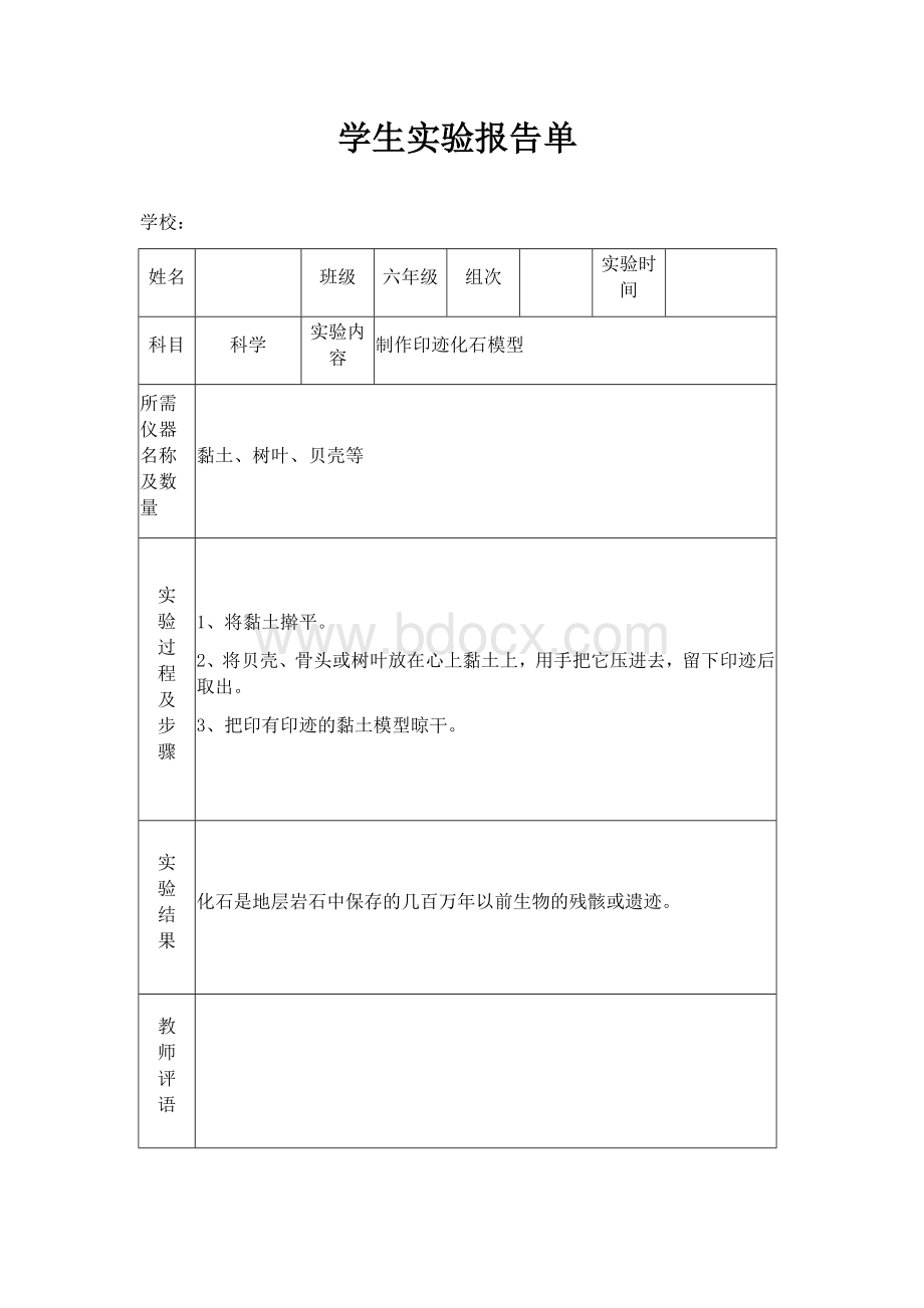 苏教版小学六年级下册科学实验报告单.docx_第1页