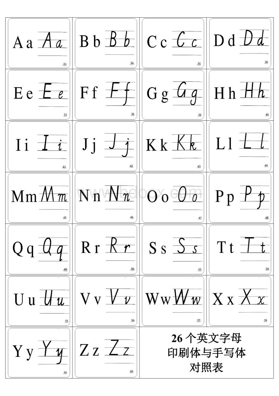 26个字母印刷体和书写体对照表以及书写顺序Word格式文档下载.doc