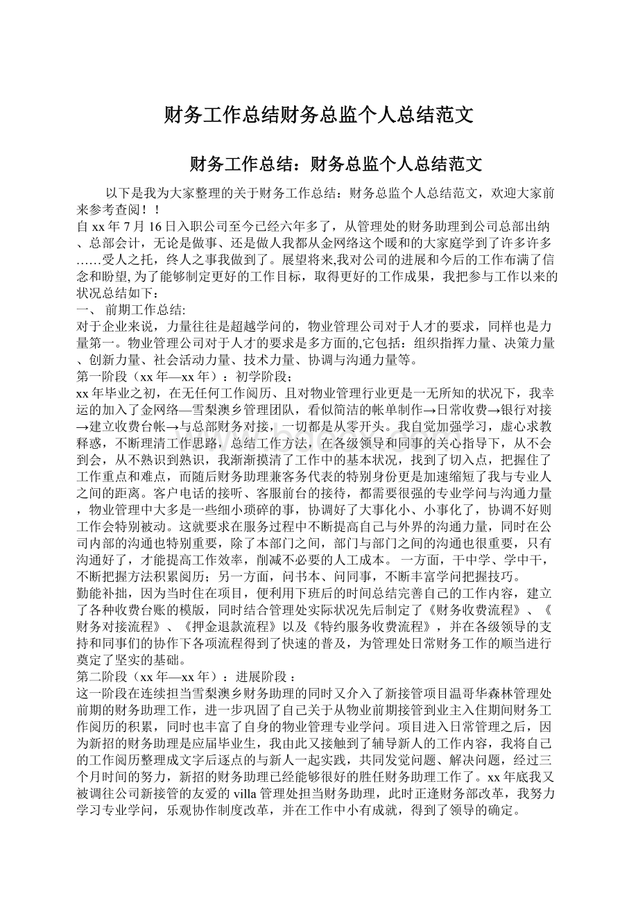 财务工作总结财务总监个人总结范文.docx