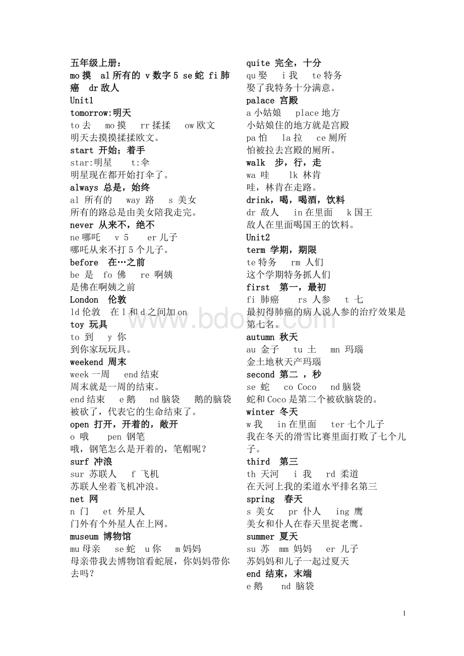 五年级上册动漫单词全部修改版Word文档格式.doc_第1页