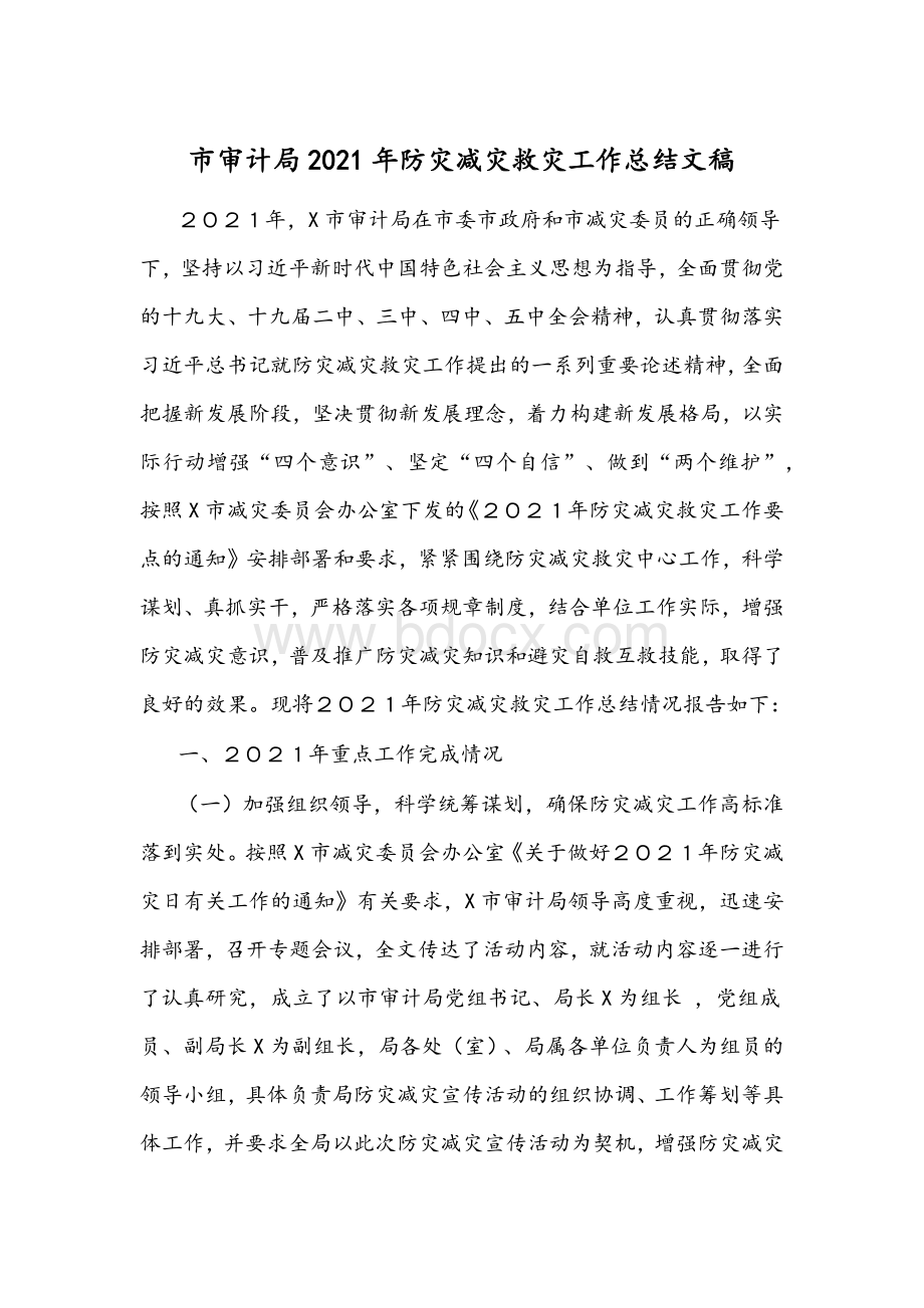 市审计局2021年防灾减灾救灾工作总结文稿Word文件下载.docx_第1页