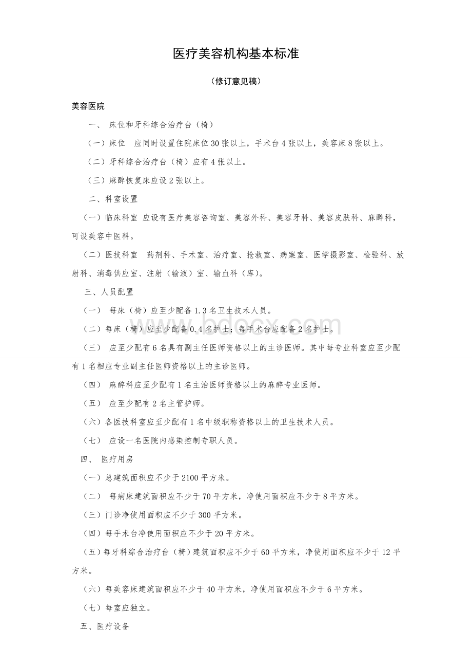 医疗美容机构基本标准Word格式.doc