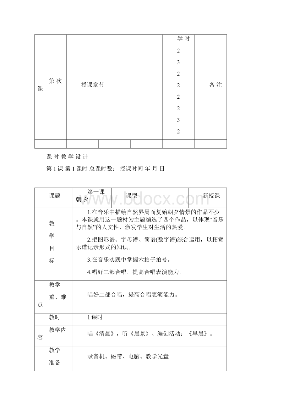 小学五年级音乐上册教案表格.docx_第2页