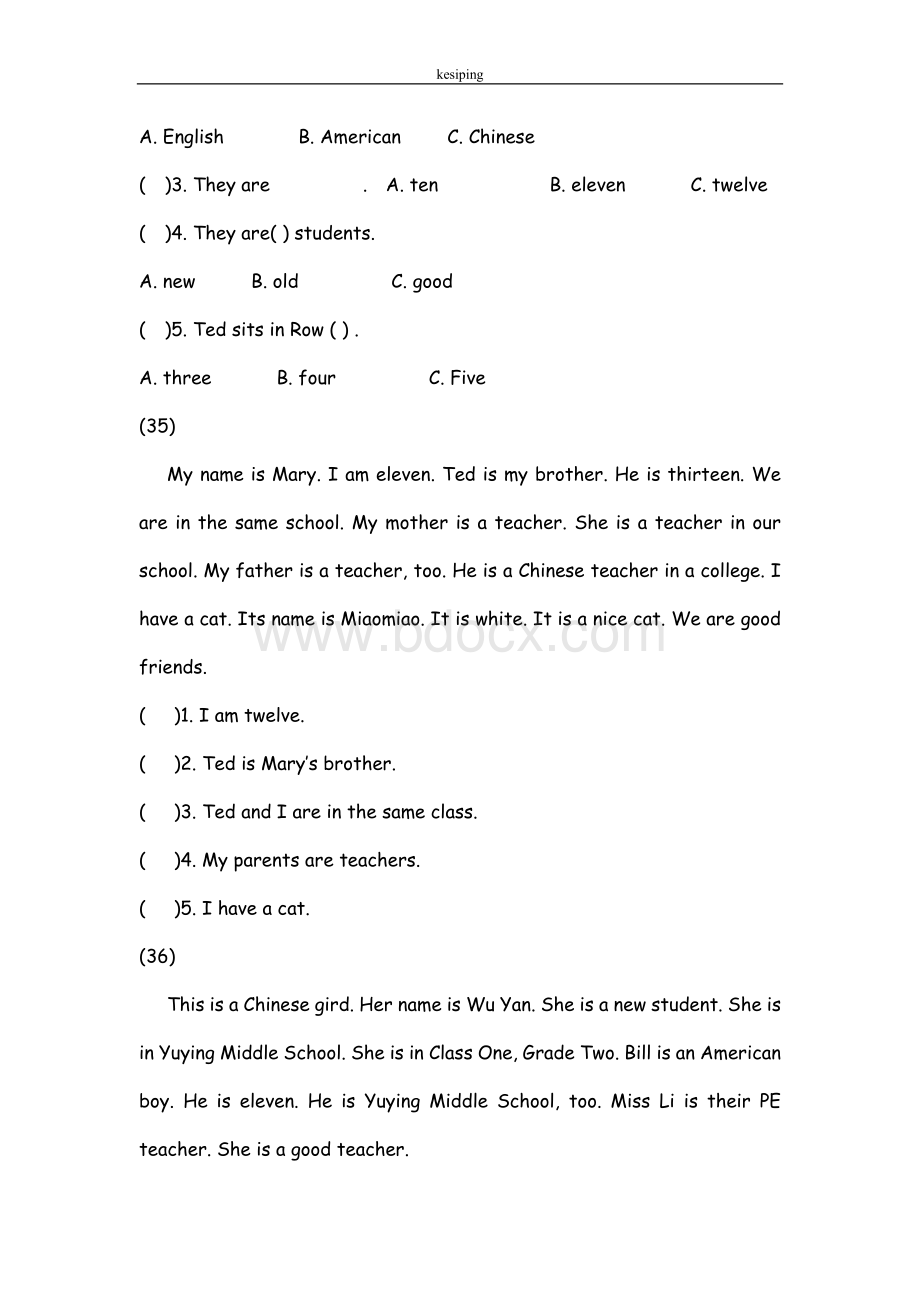 小学三年级英语阅读理解专项训练31-40Word文件下载.doc_第3页