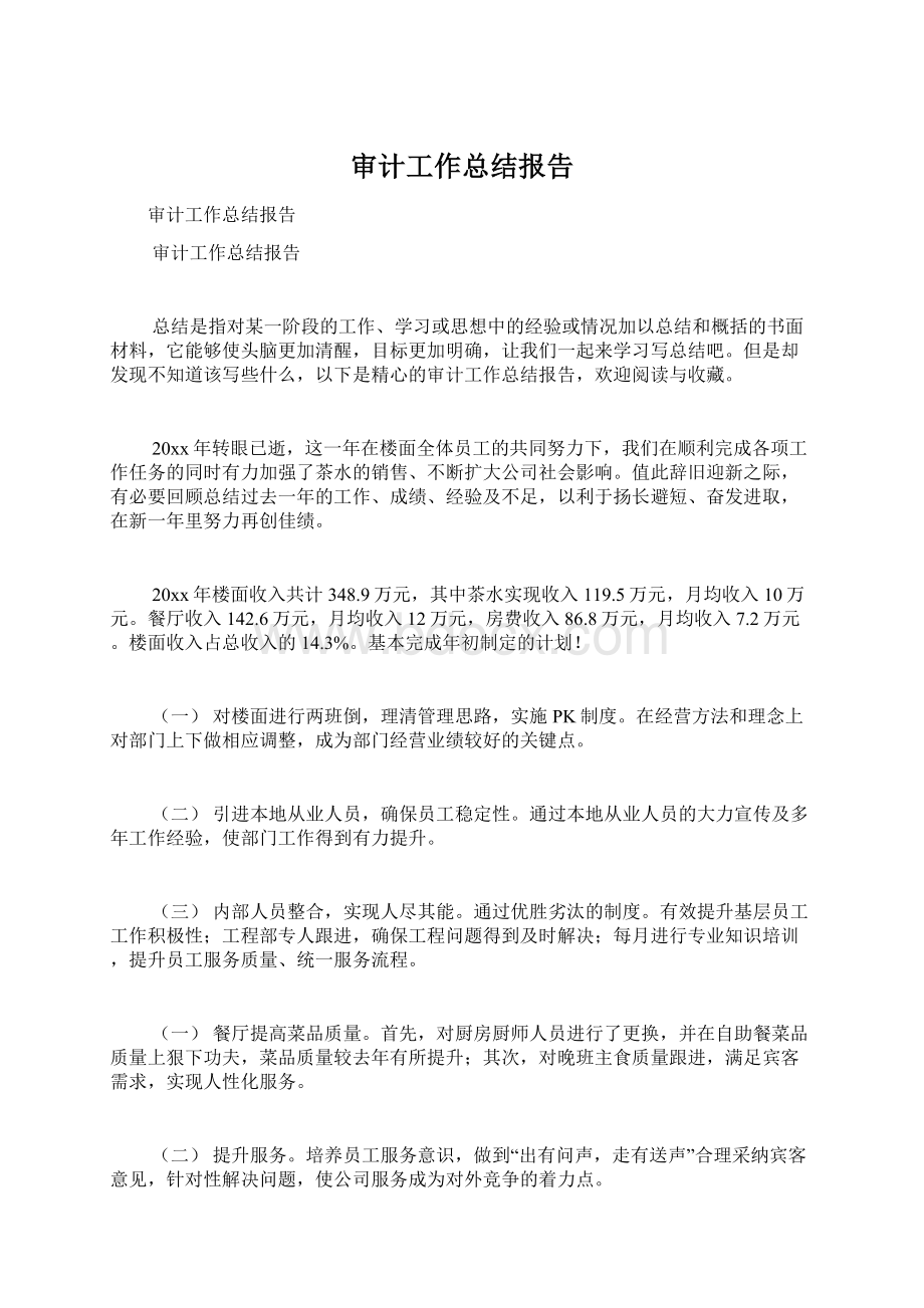 审计工作总结报告Word格式.docx