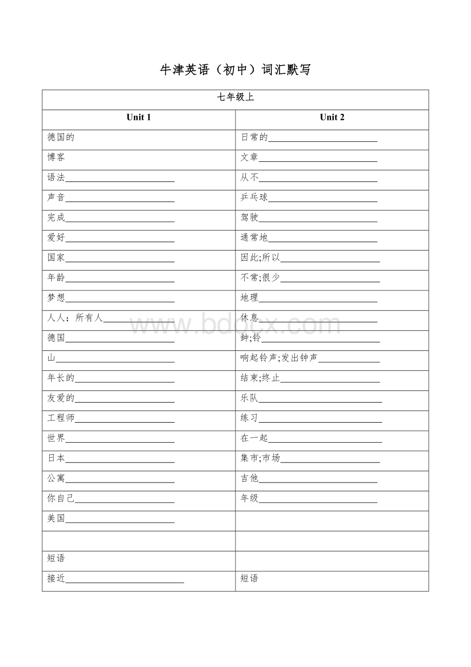 牛津英语(整个初中)单词默写.docx_第1页