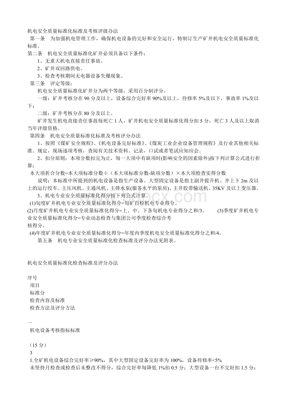 机电、运输安全质量标准化标准及考核评级办法Word格式文档下载.doc_第1页