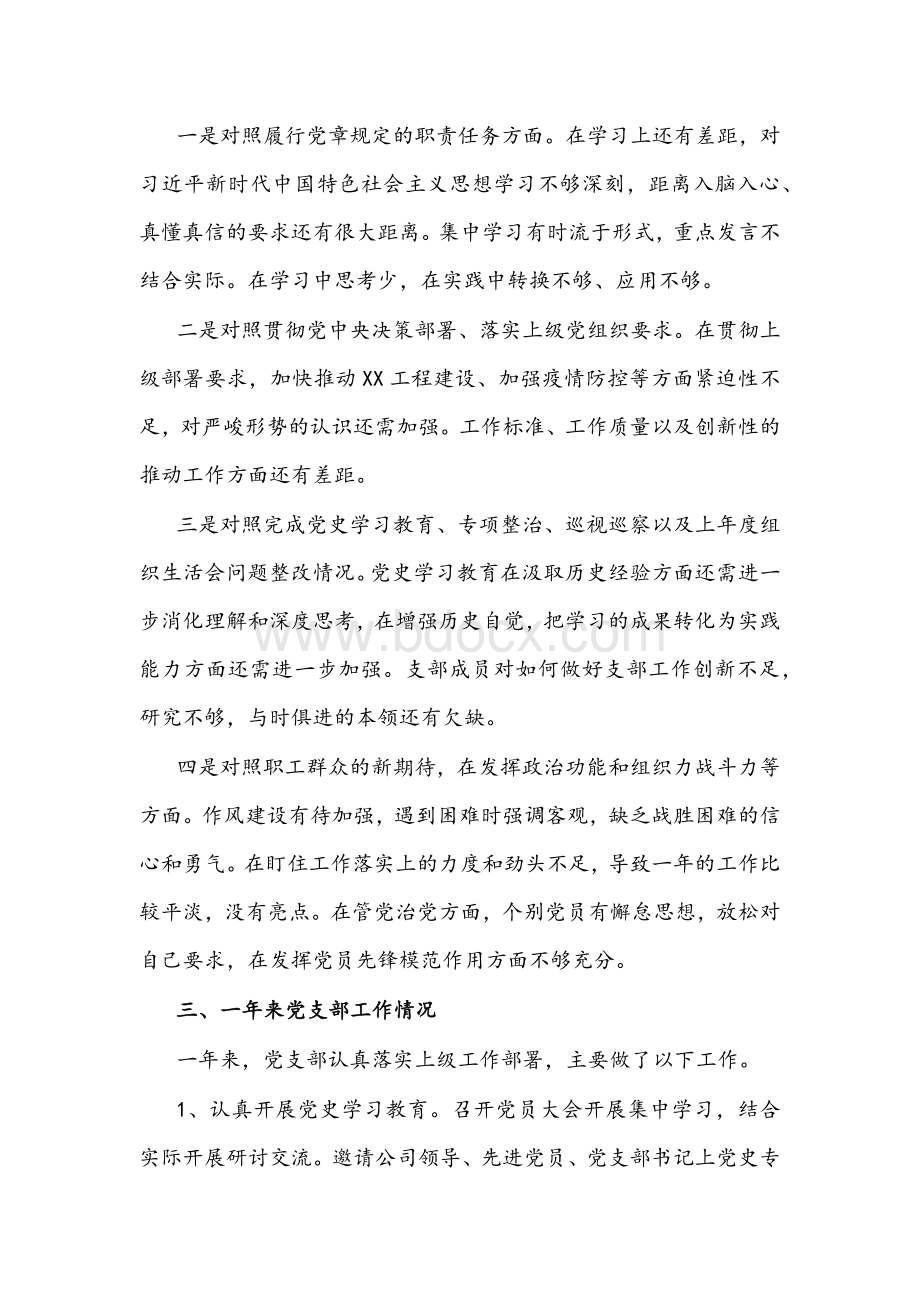 2022年度组织生活会党支部委员会年度工作报告文稿Word格式.docx_第2页