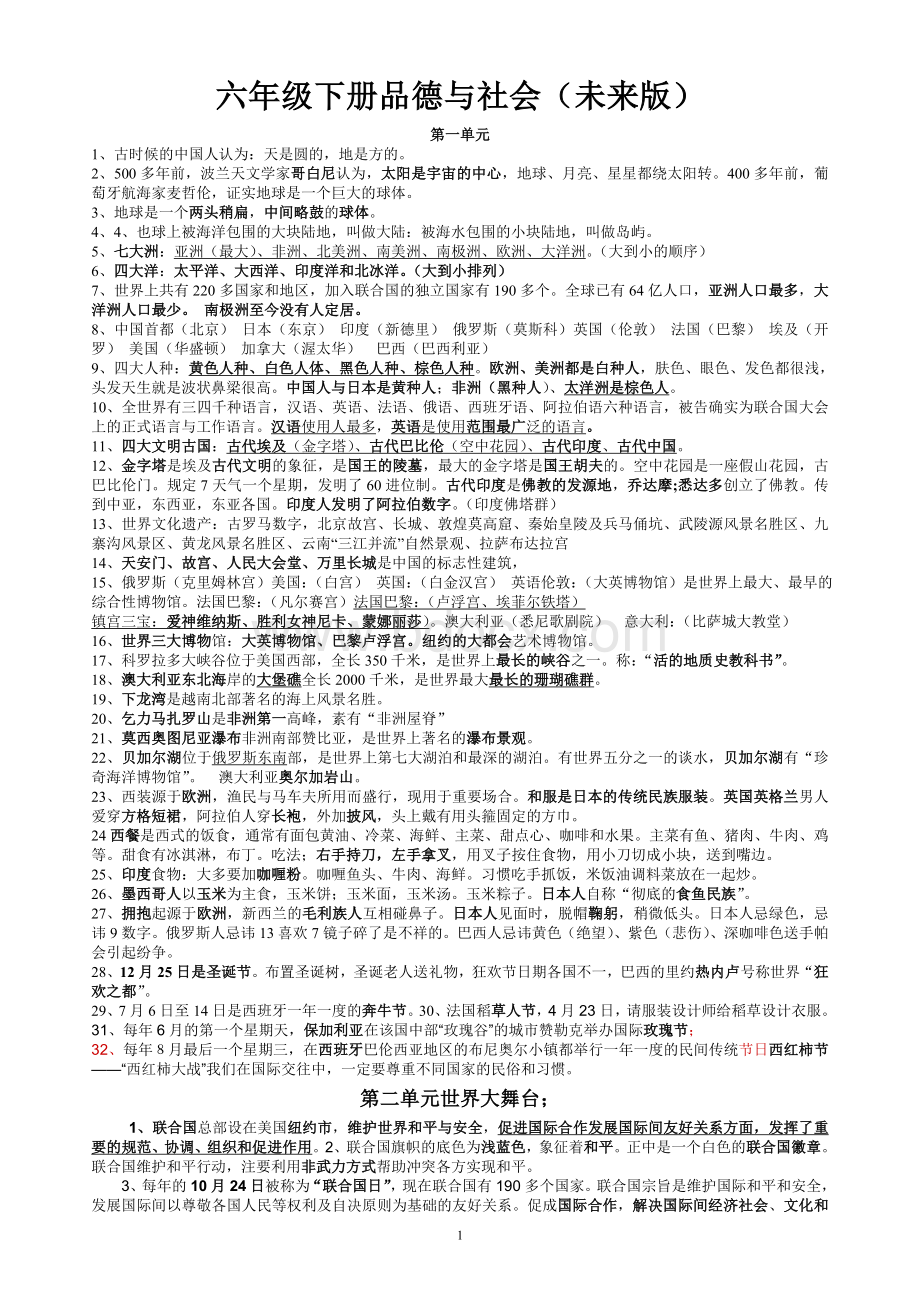 未来版小学六年级下册品德与社会复习资料[1].doc