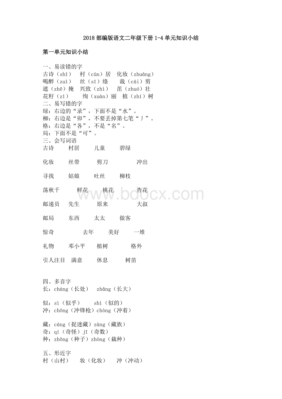 2018部编版语文二年级下册1-4单元知识小结.pdf_第1页