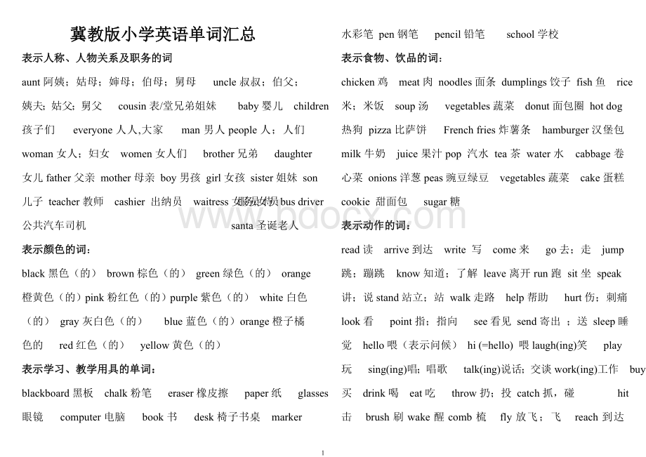 人教版小学三年级英语单词复习.doc