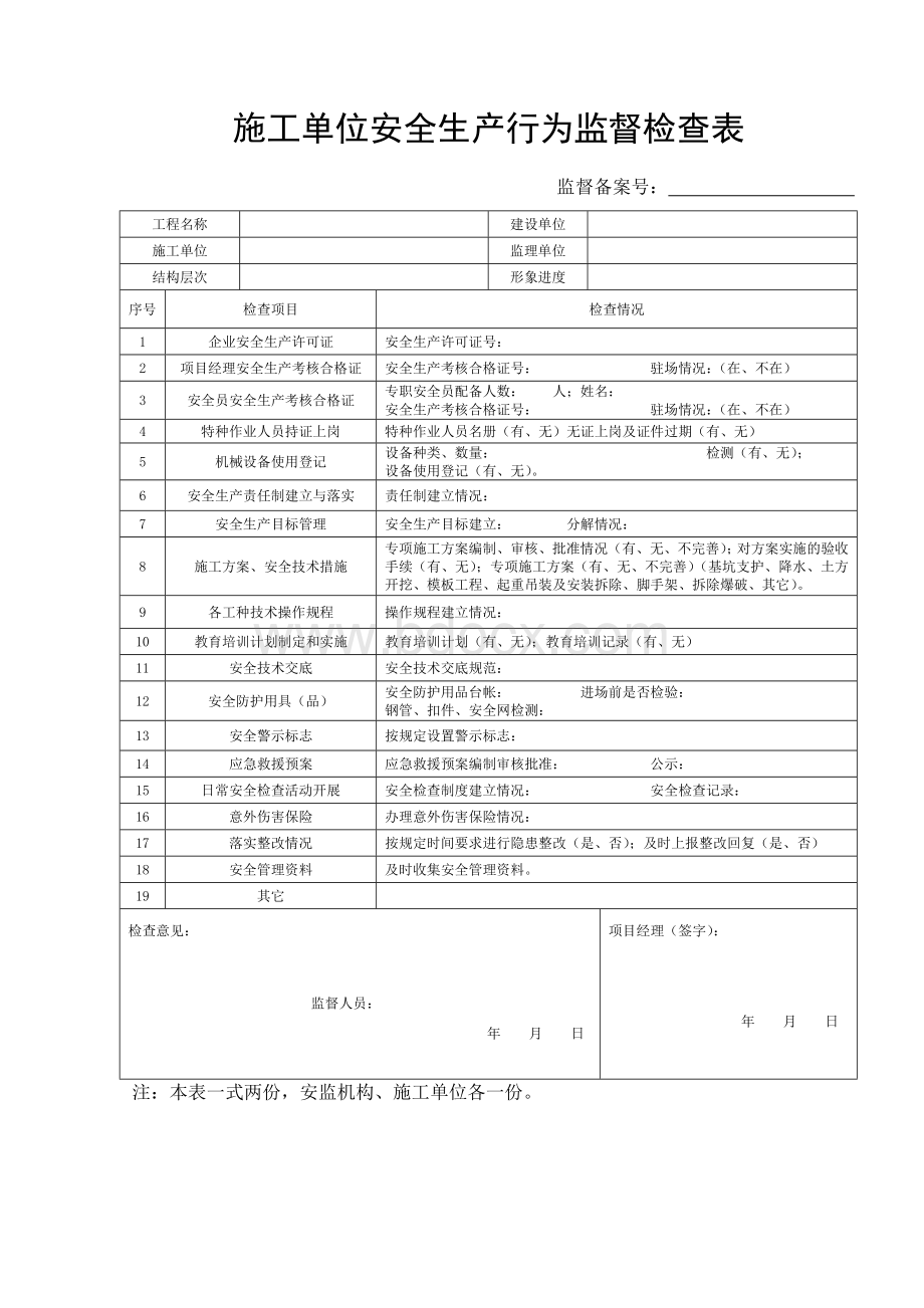 建设单位、监理单位、施工单位安全生产行为监督检查表Word文档下载推荐.doc_第3页