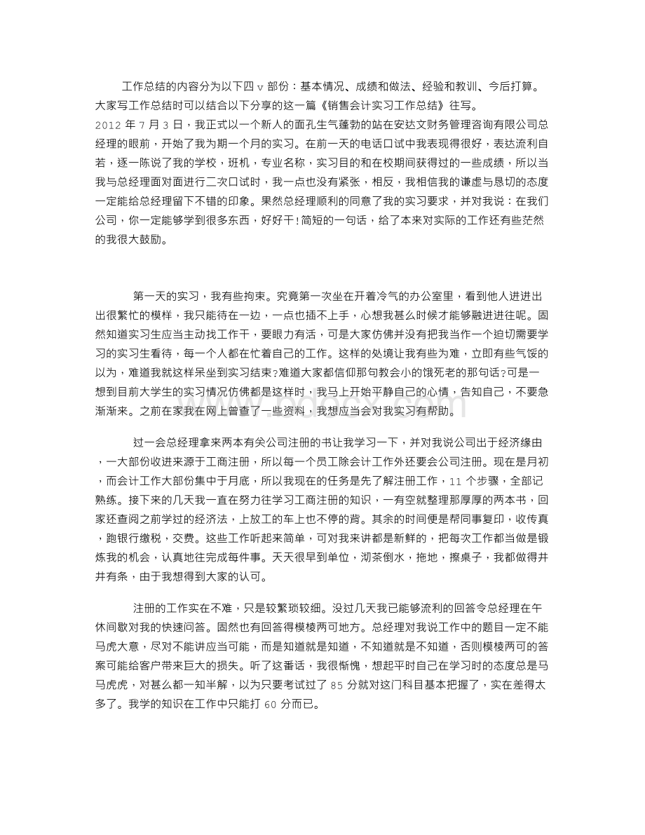 销售会计实习工作总结文档格式.doc