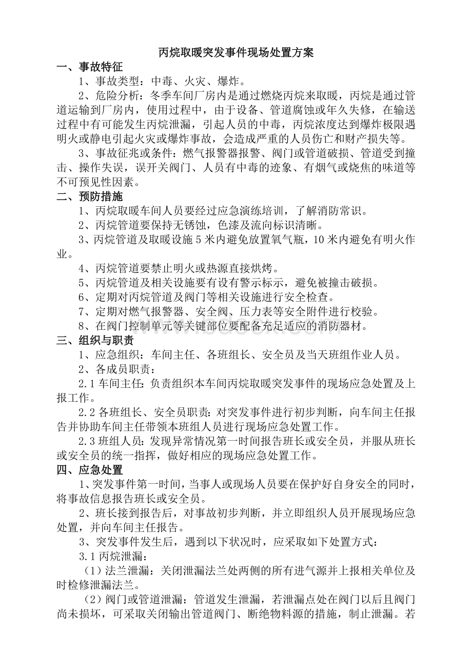 丙烷取暖突发事件现场处置方案Word文档下载推荐.doc